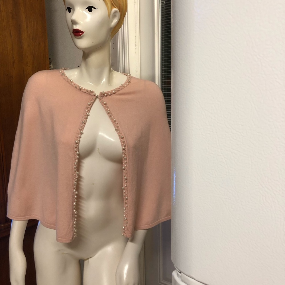 Calvin Klein jersey knit Cape-let with Pearl Trim.